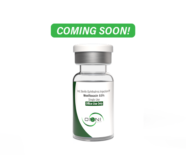A bottle of moxifloxacin 0.5% with the text "coming soon" above it.
